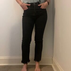 LOFT High Waist Straight Crop‎ Jeans size 24 00 Frayed Hem Black Everyday Casual